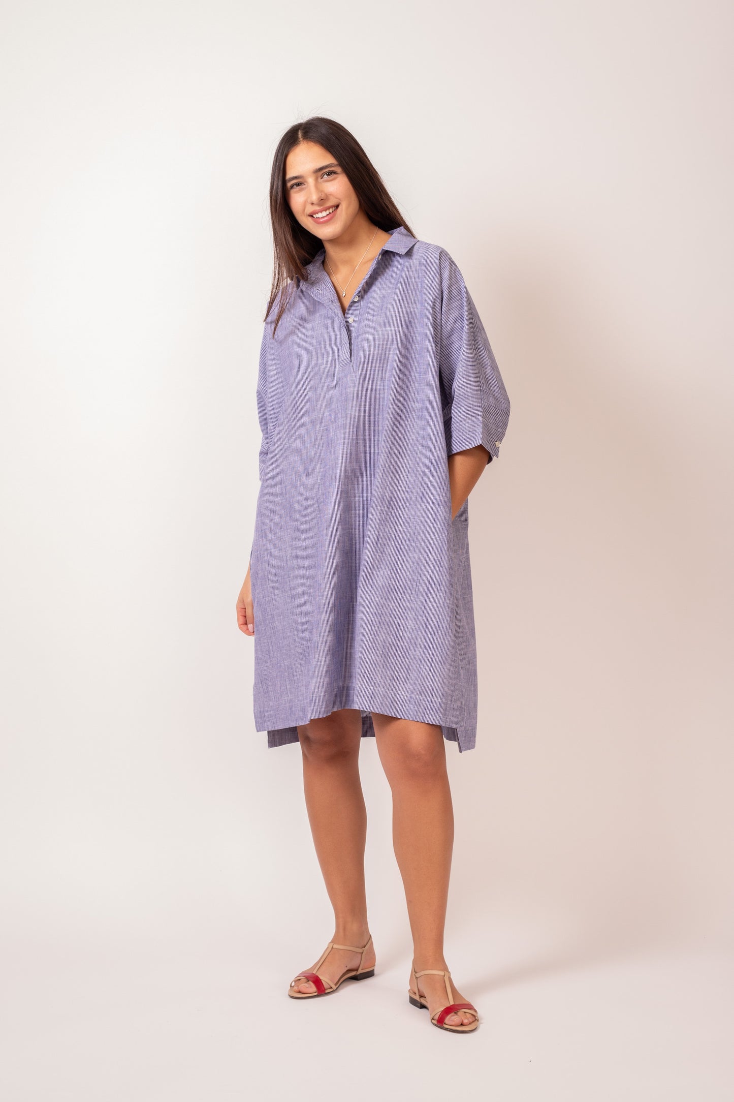 ROBE OVERSIZE LIGNES BLEUES