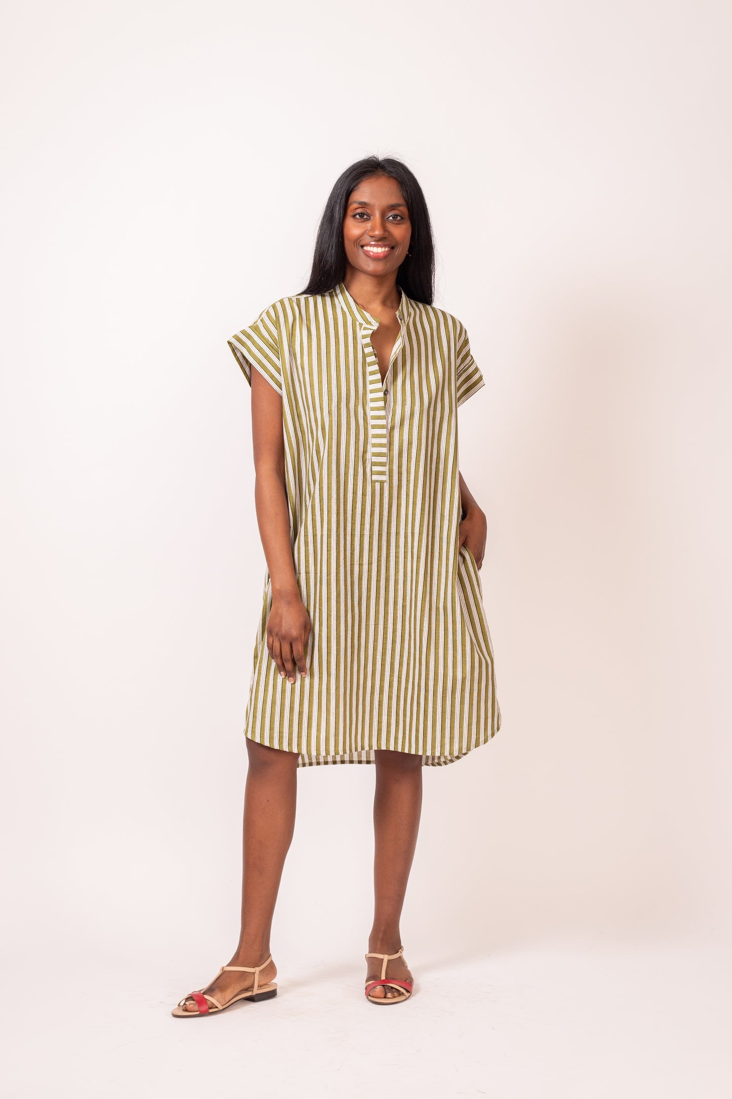 ROBE DROITE RAYURES KAKI