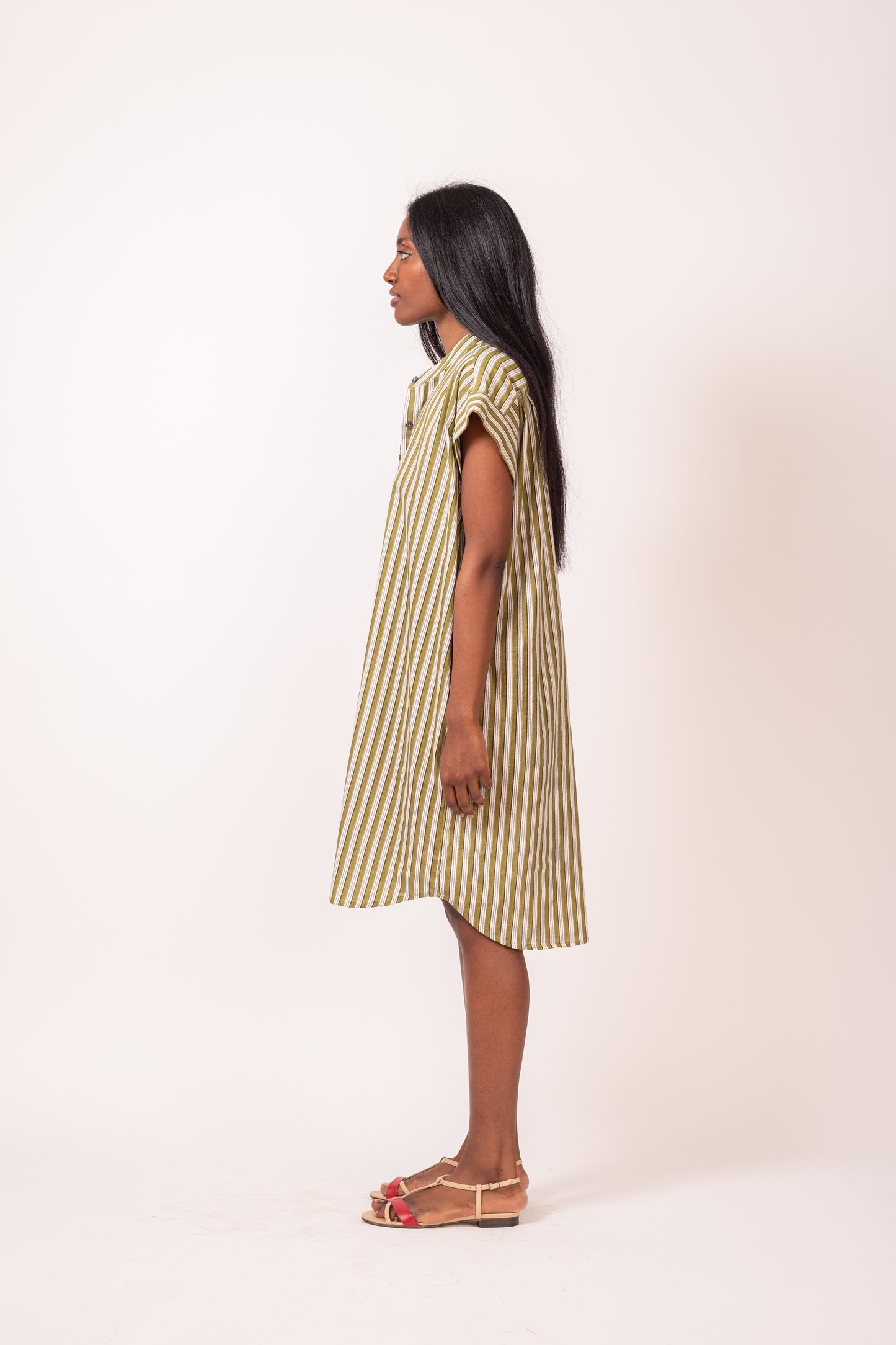 ROBE DROITE RAYURES KAKI