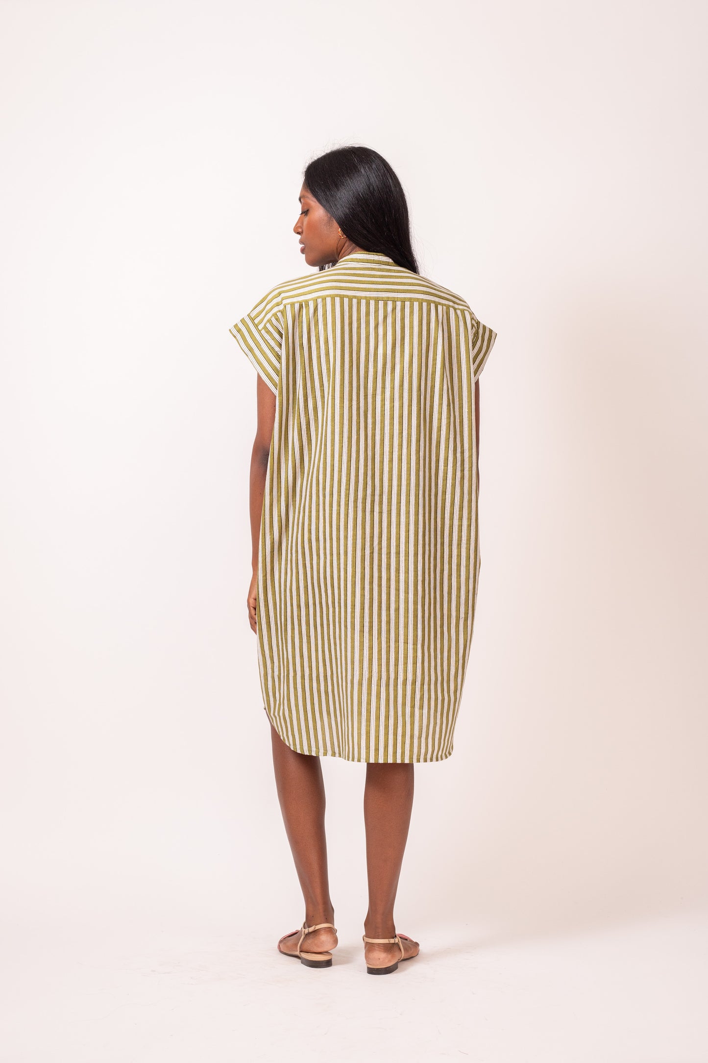 ROBE DROITE RAYURES KAKI
