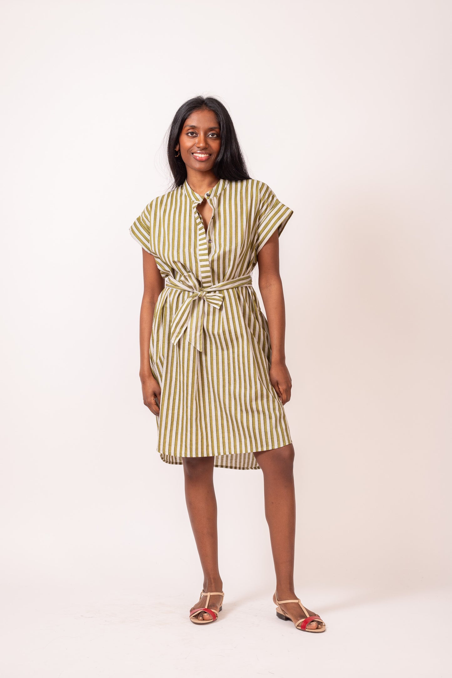 ROBE DROITE RAYURES KAKI