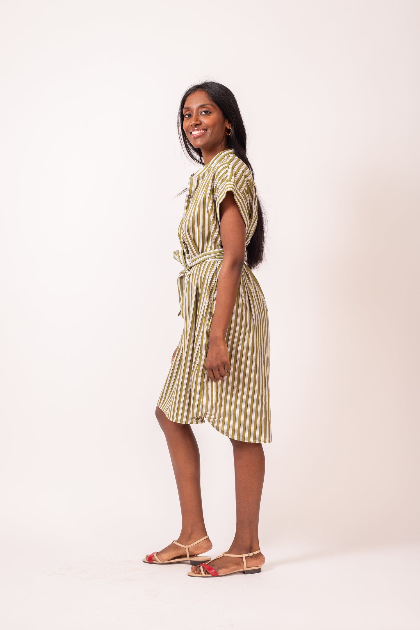 ROBE DROITE RAYURES KAKI