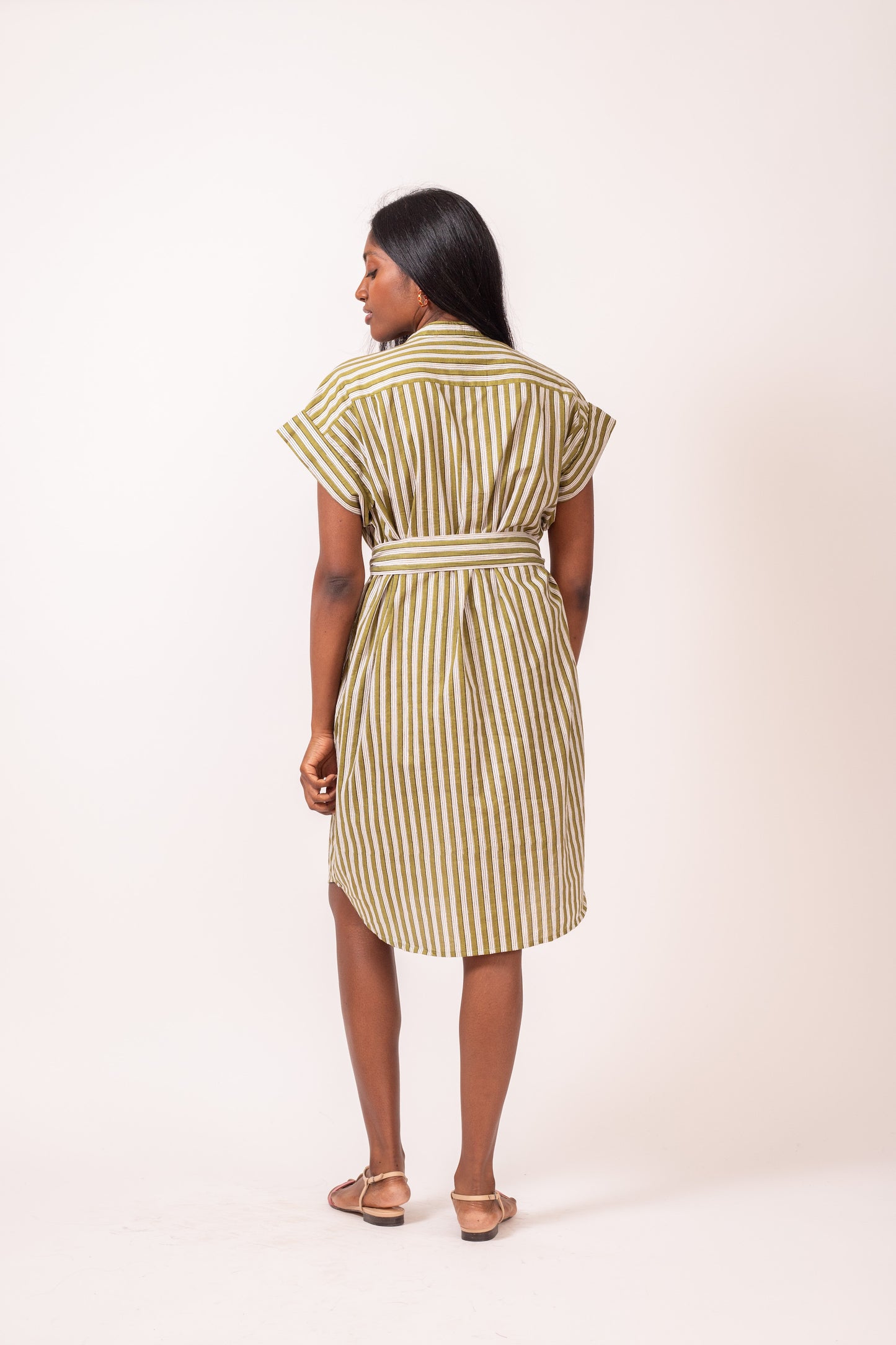 ROBE DROITE RAYURES KAKI