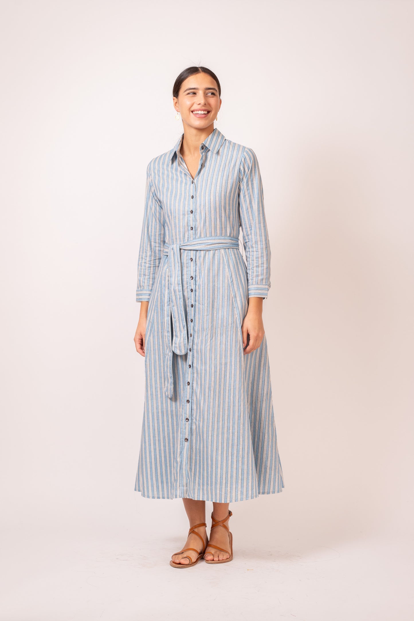 ROBE CHEMISE LONGUE RAYURES BLEUES BLANCHES