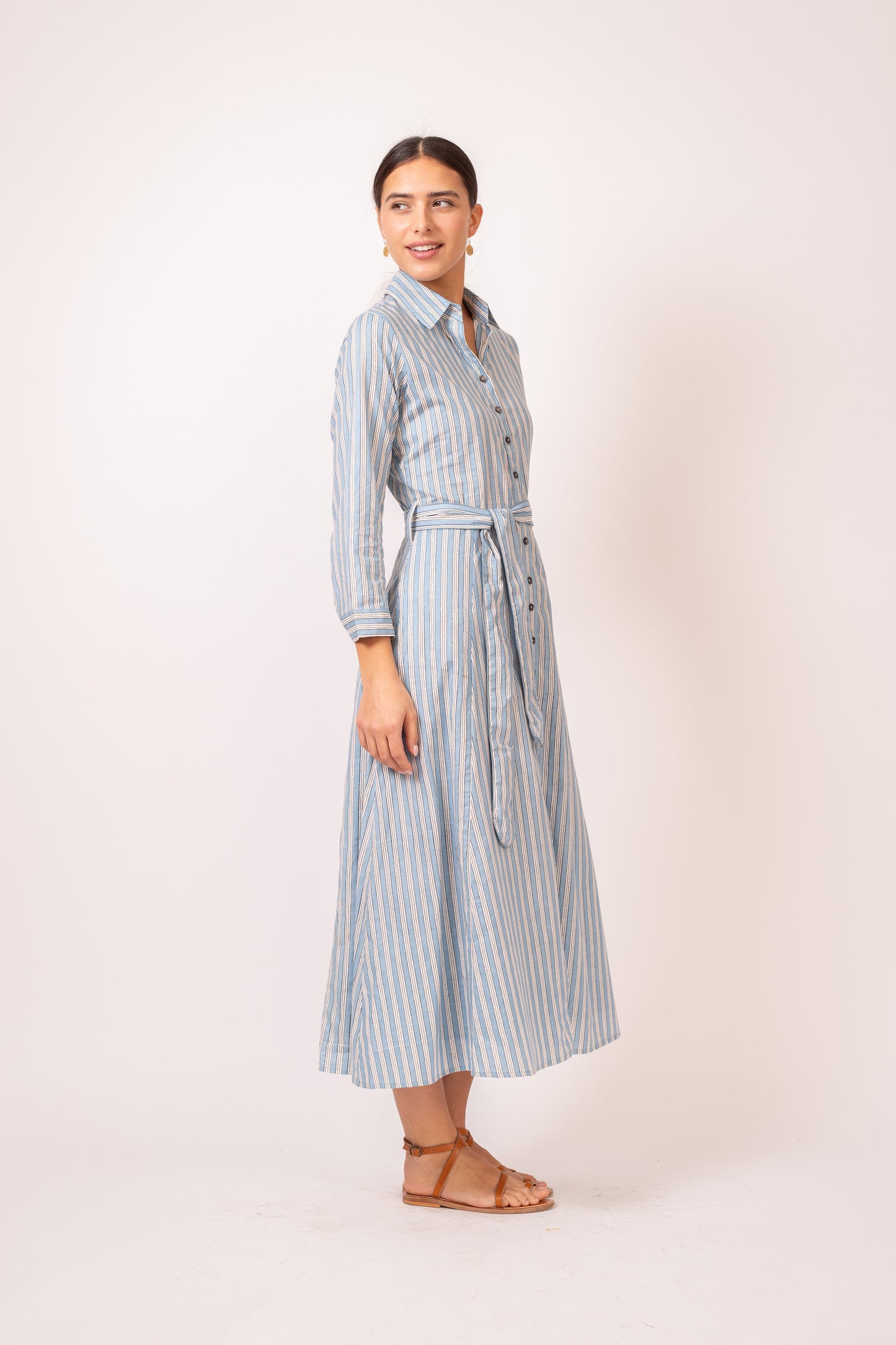 ROBE CHEMISE LONGUE RAYURES BLEUES BLANCHES