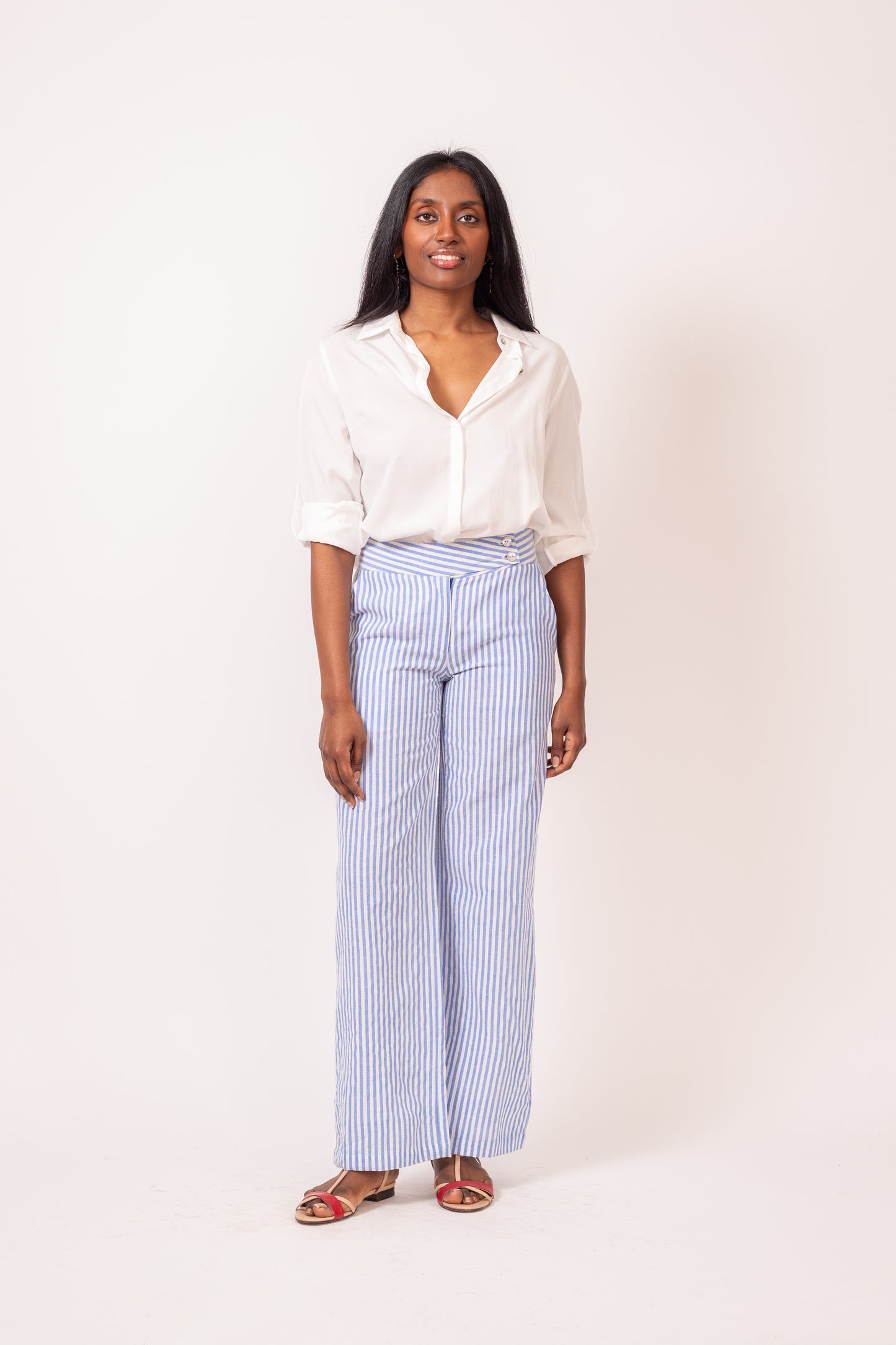 PANTALON DROIT RAYURES BLEUES