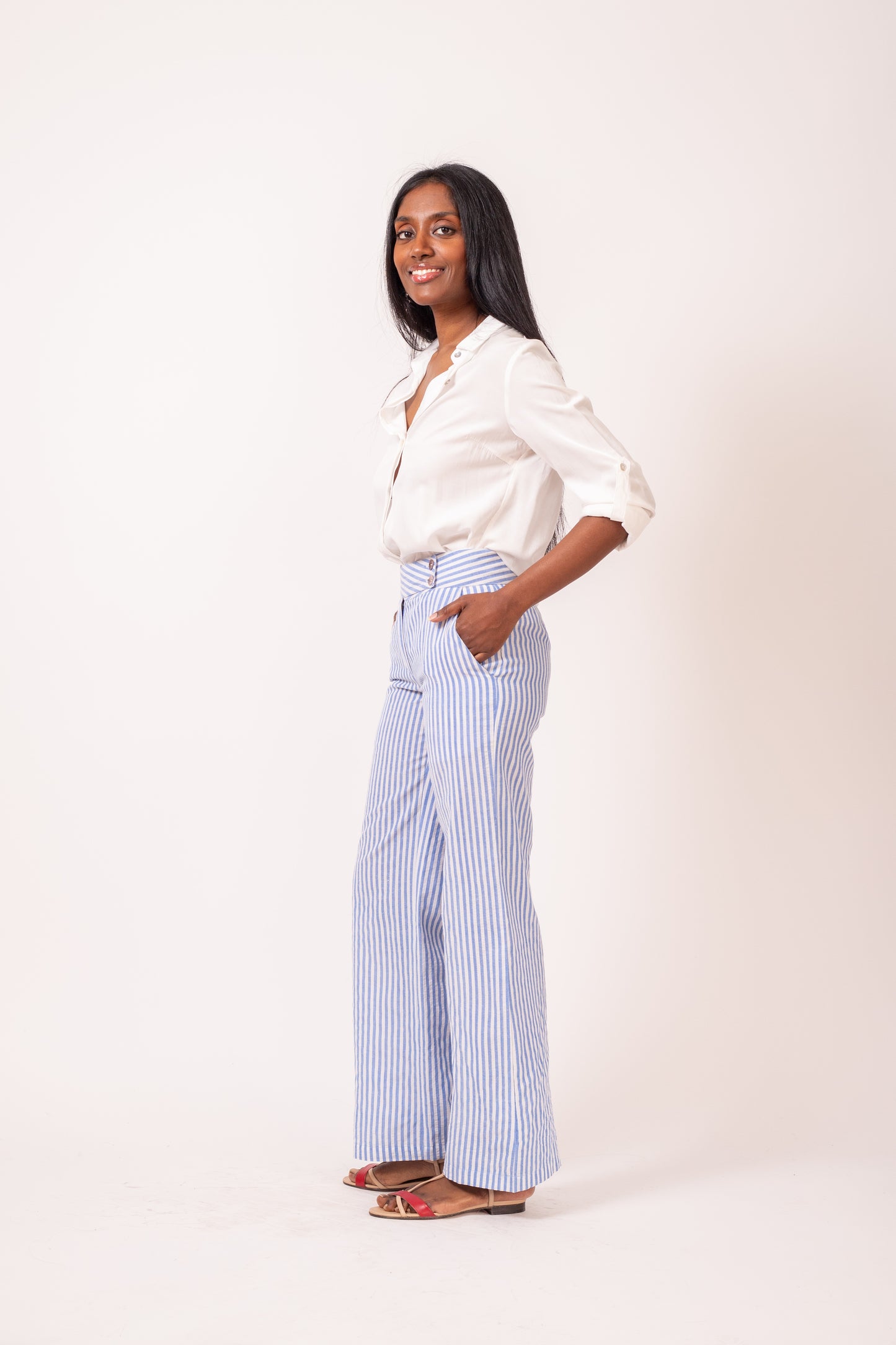 PANTALON DROIT RAYURES BLEUES