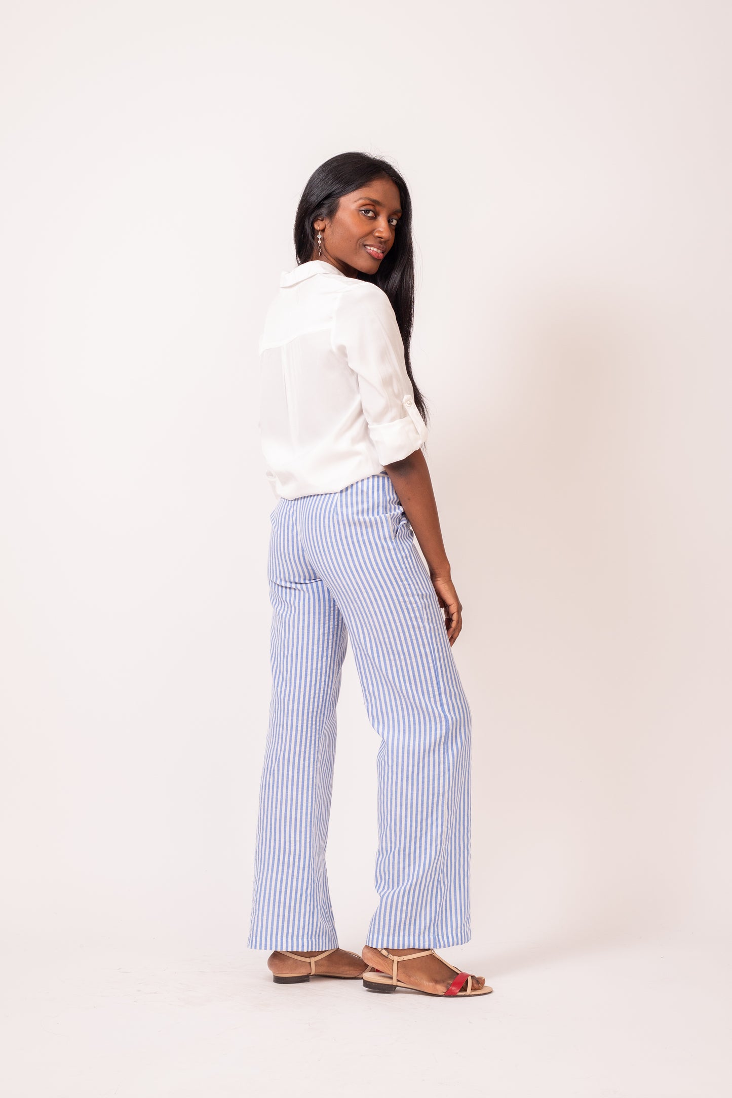 PANTALON DROIT RAYURES BLEUES
