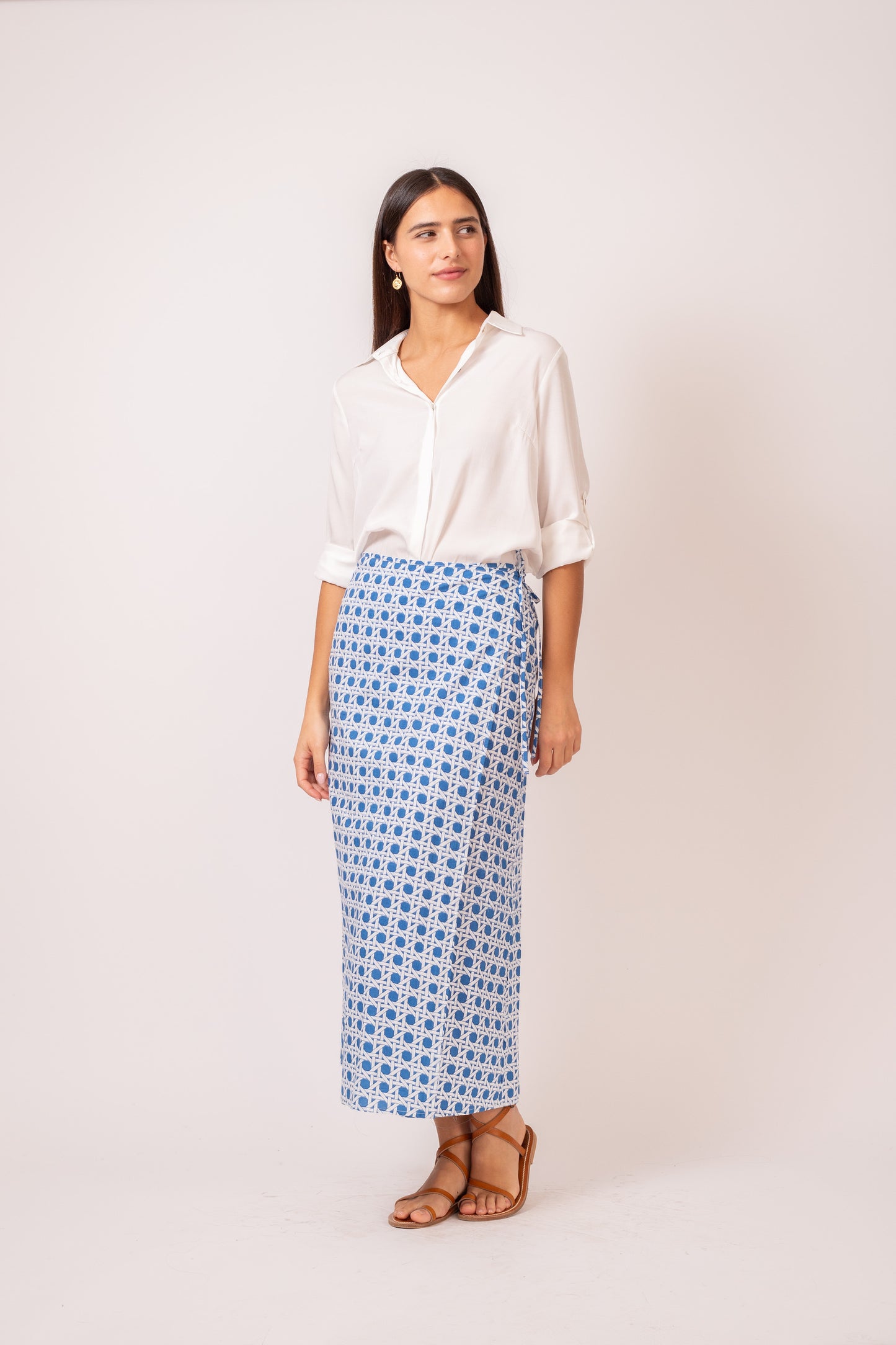JUPE LONGUE PORTEFEUILLE MOTIF BLEU