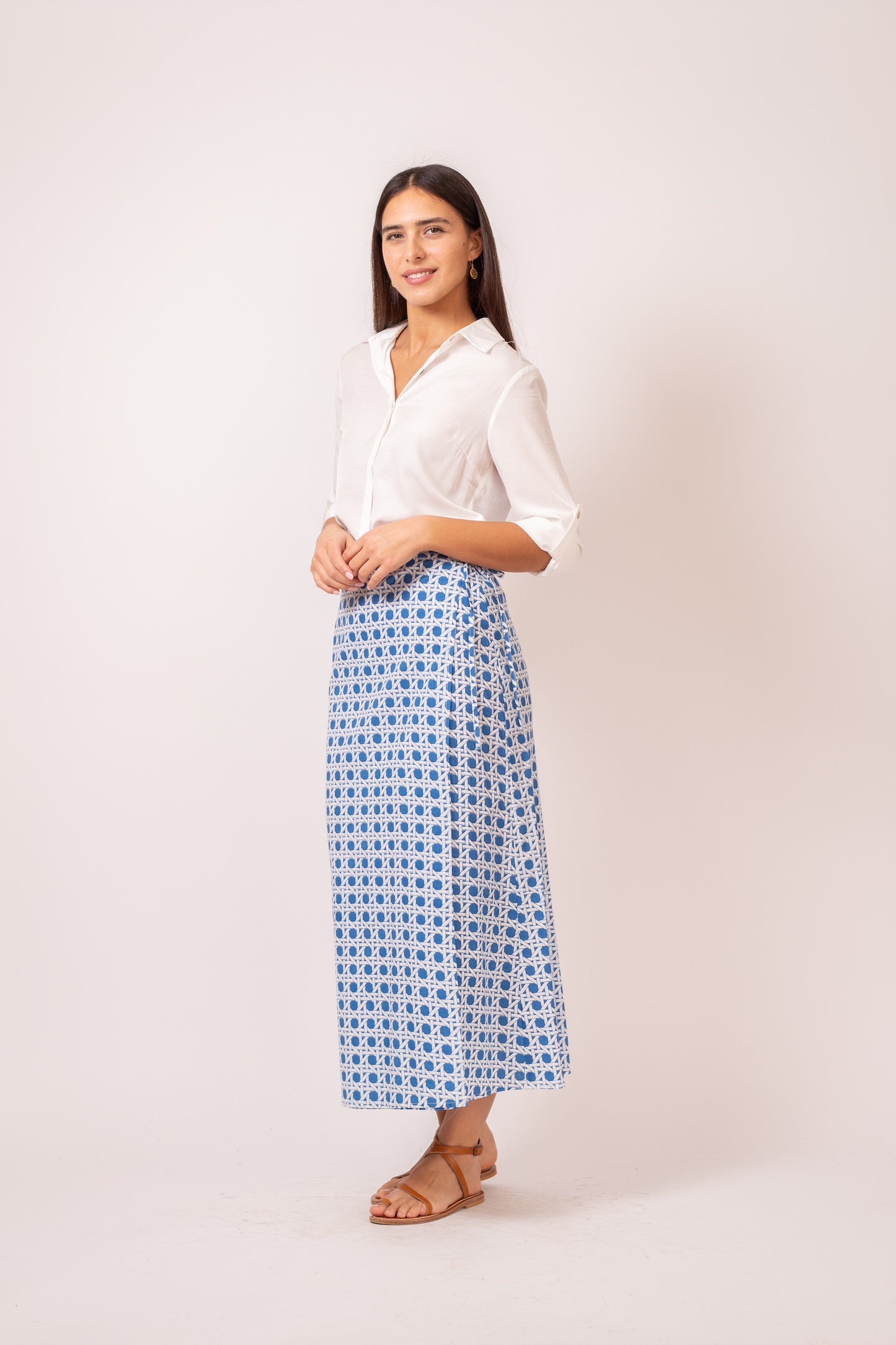 JUPE LONGUE PORTEFEUILLE MOTIF BLEU