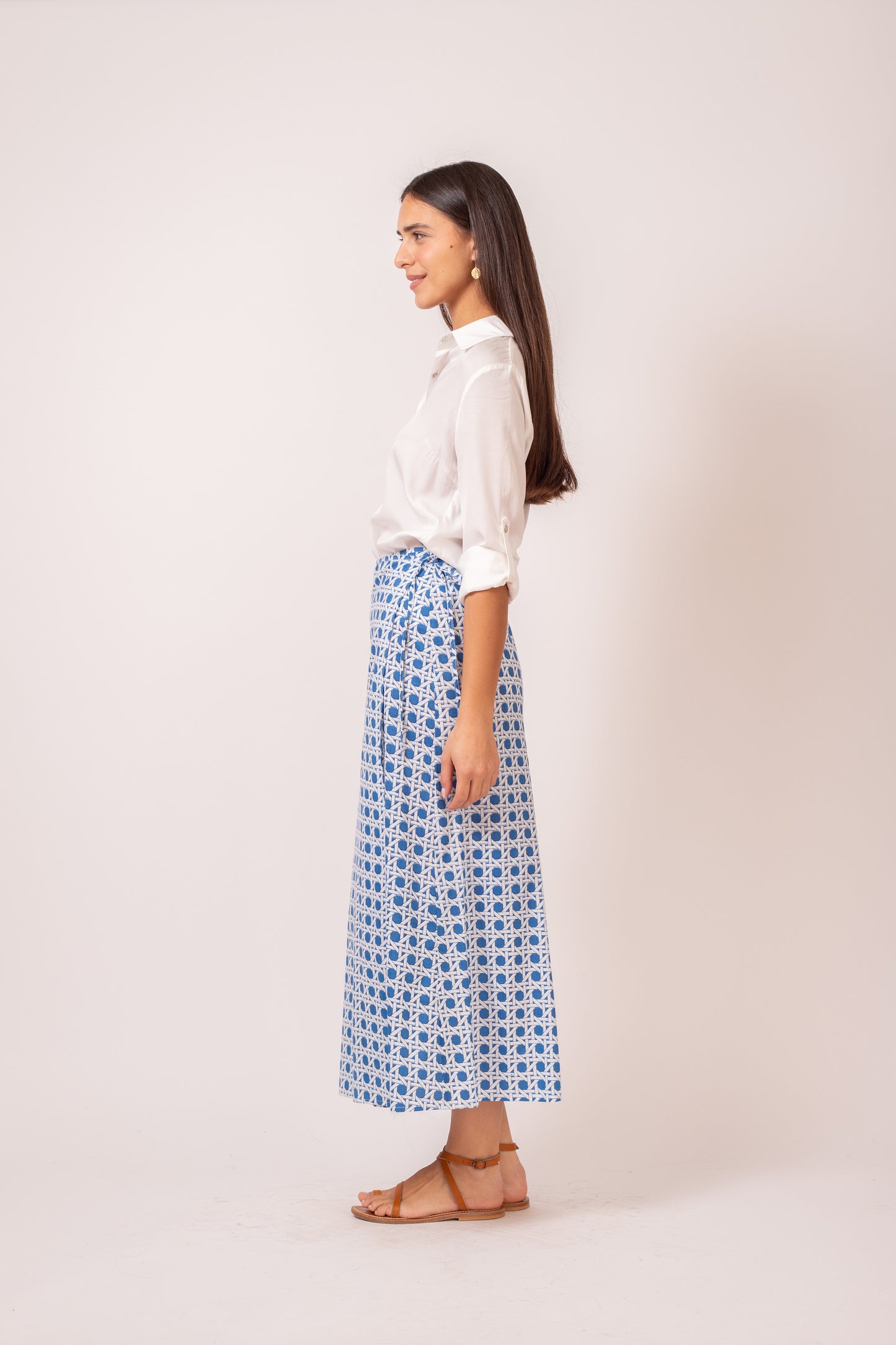 JUPE LONGUE PORTEFEUILLE MOTIF BLEU