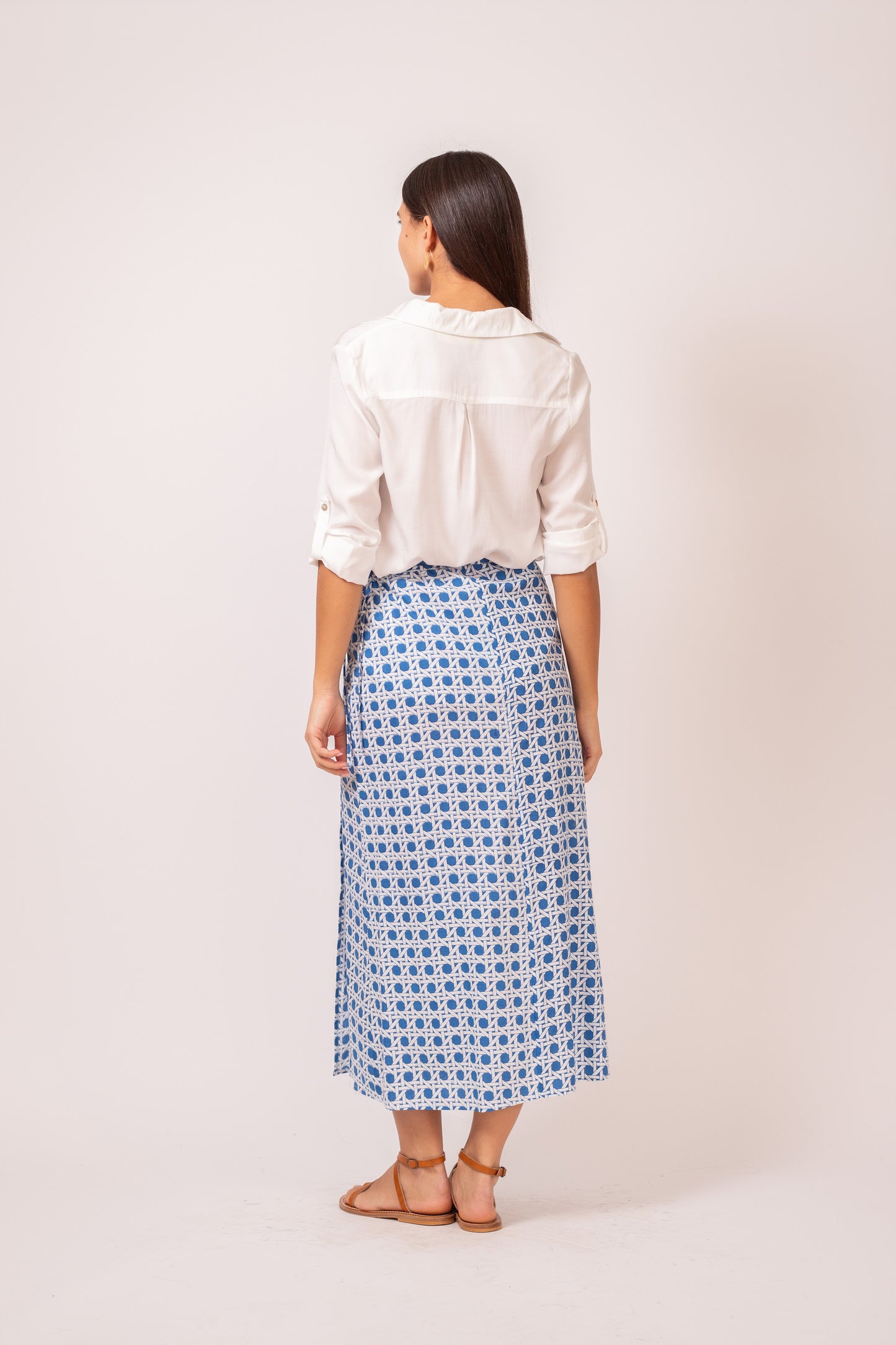 JUPE LONGUE PORTEFEUILLE MOTIF BLEU
