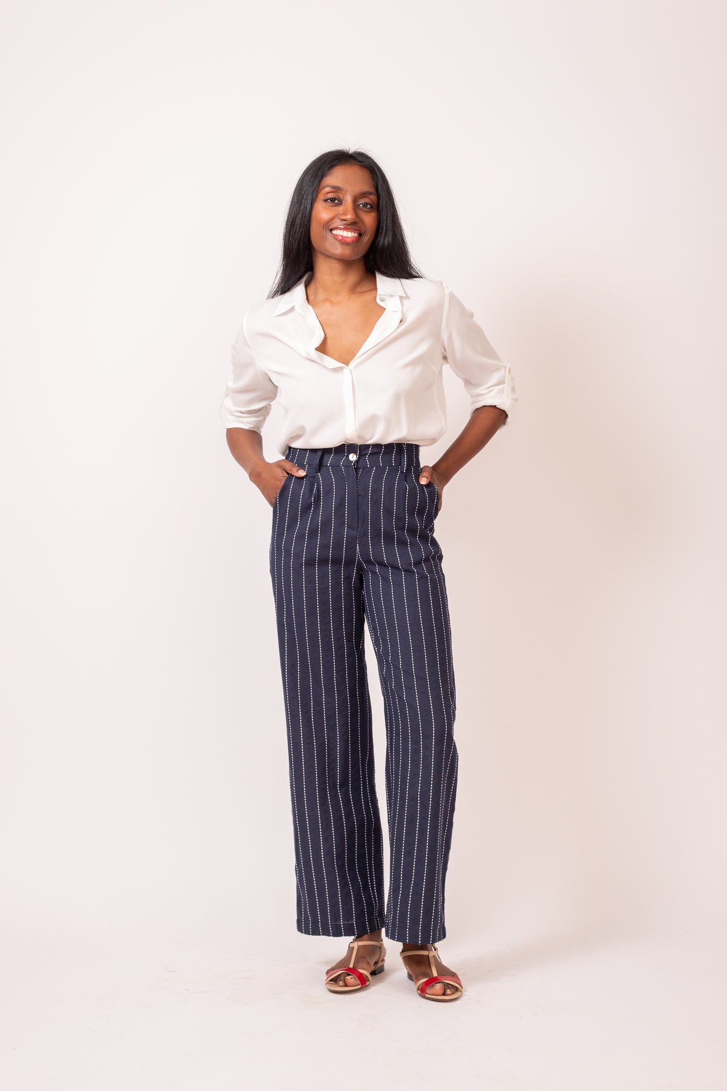 PANTALON AMPLE MARINE EN COTON