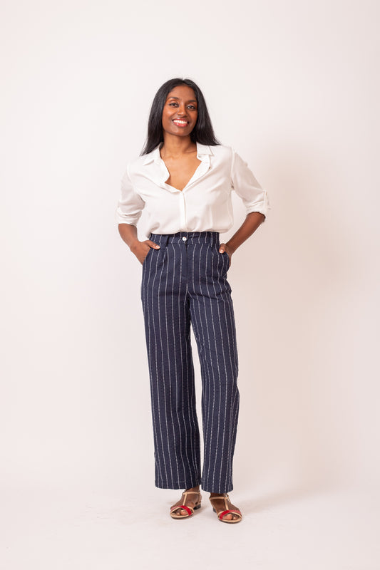 PANTALON AMPLE MARINE EN COTON