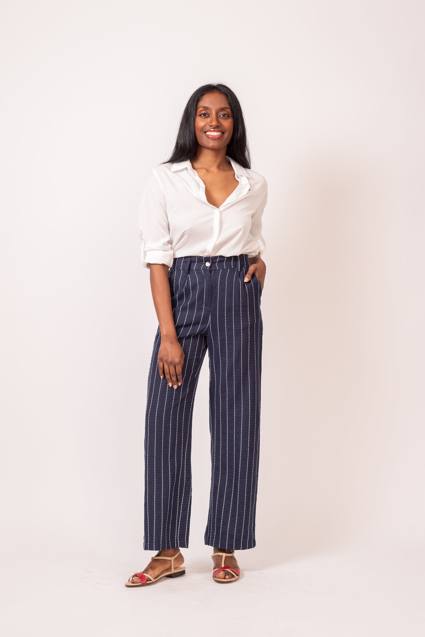 PANTALON AMPLE MARINE EN COTON