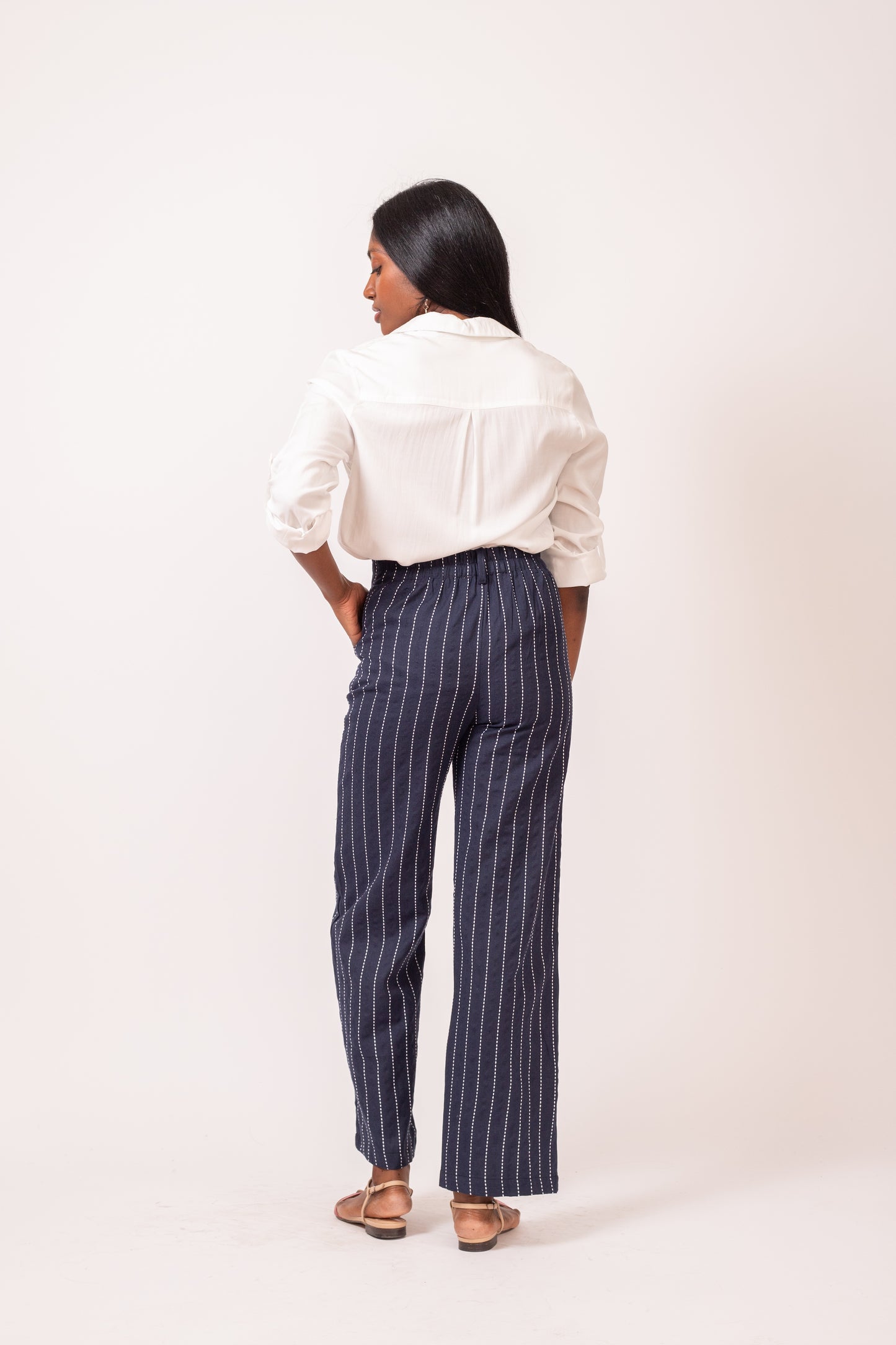 PANTALON AMPLE MARINE EN COTON
