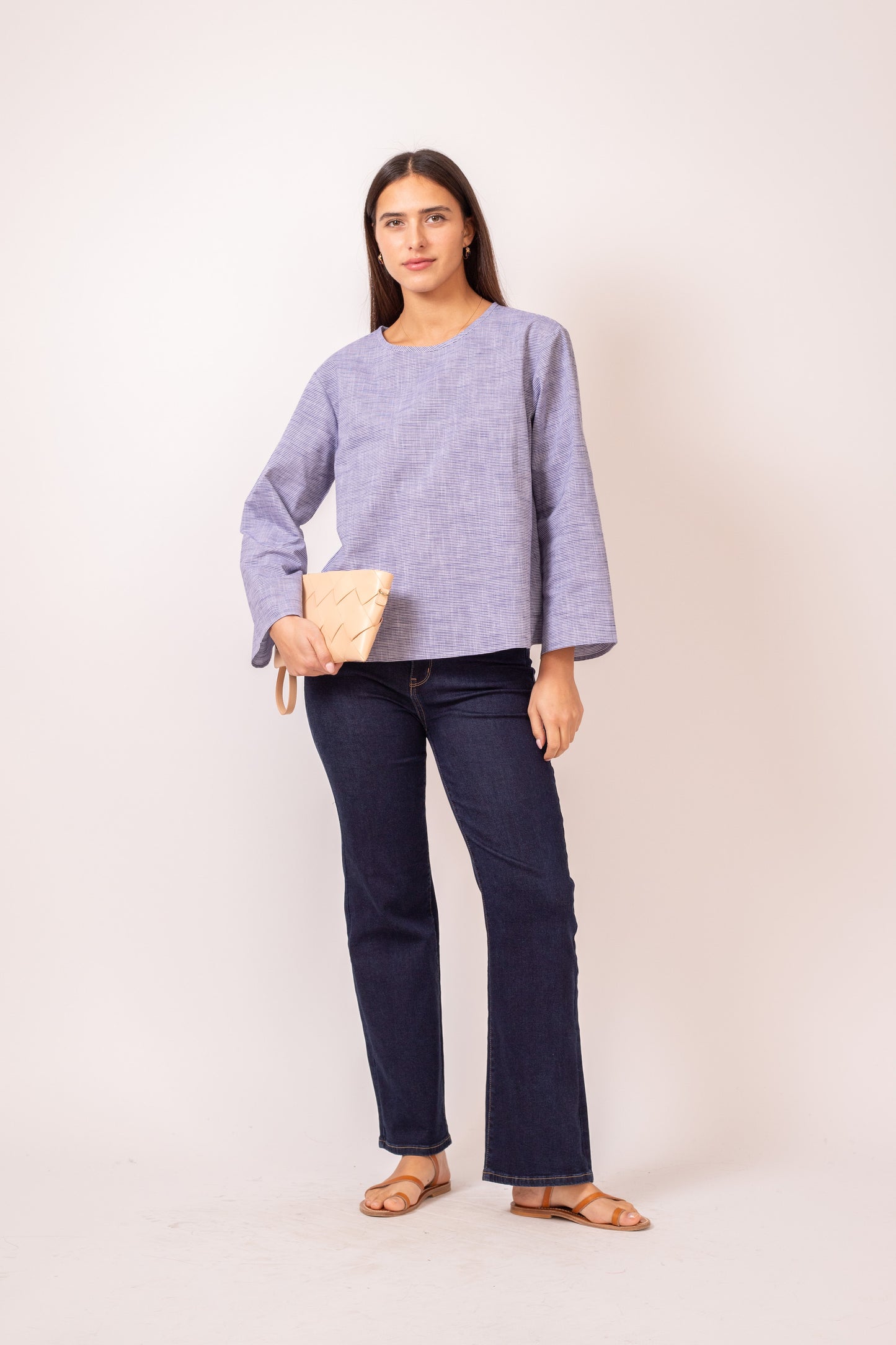 TOP OVERSIZE LIGNES BLEUES