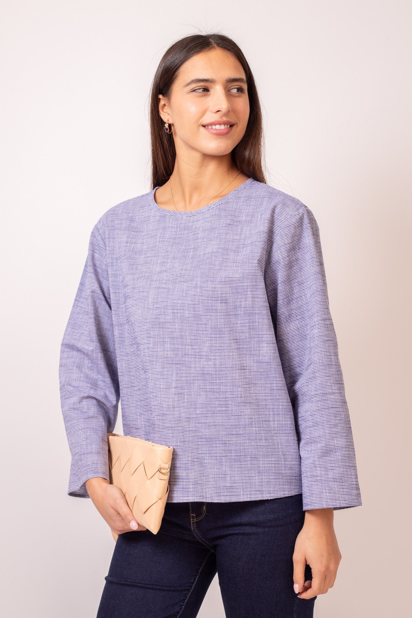 TOP OVERSIZE LIGNES BLEUES
