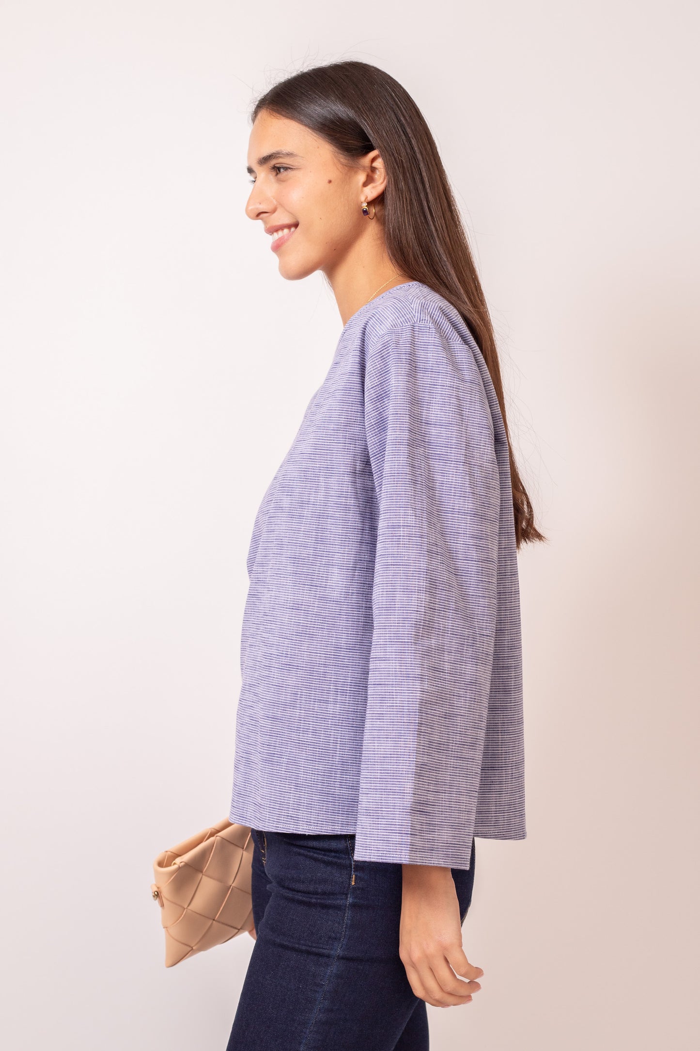 TOP OVERSIZE LIGNES BLEUES
