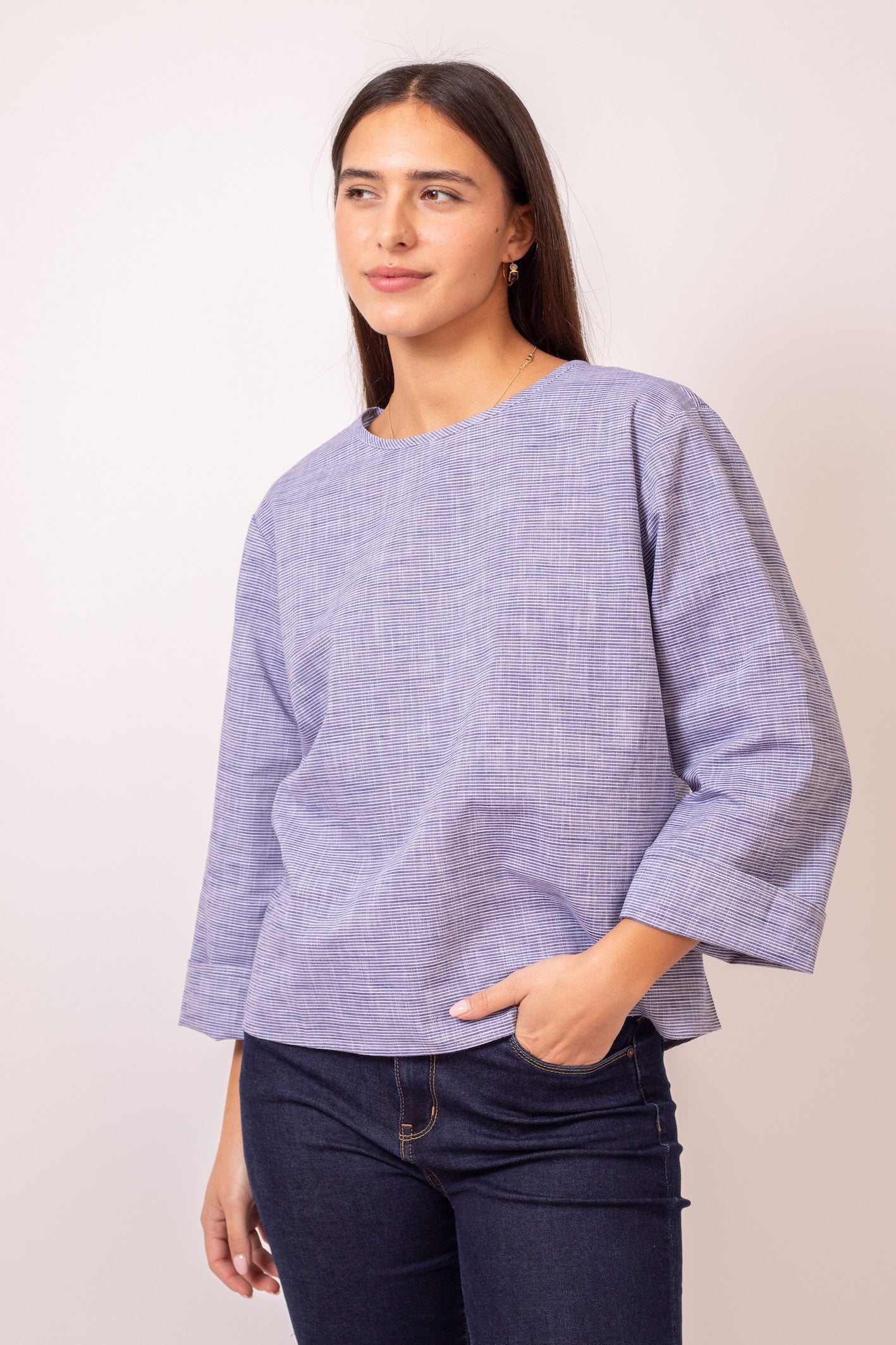 TOP OVERSIZE LIGNES BLEUES