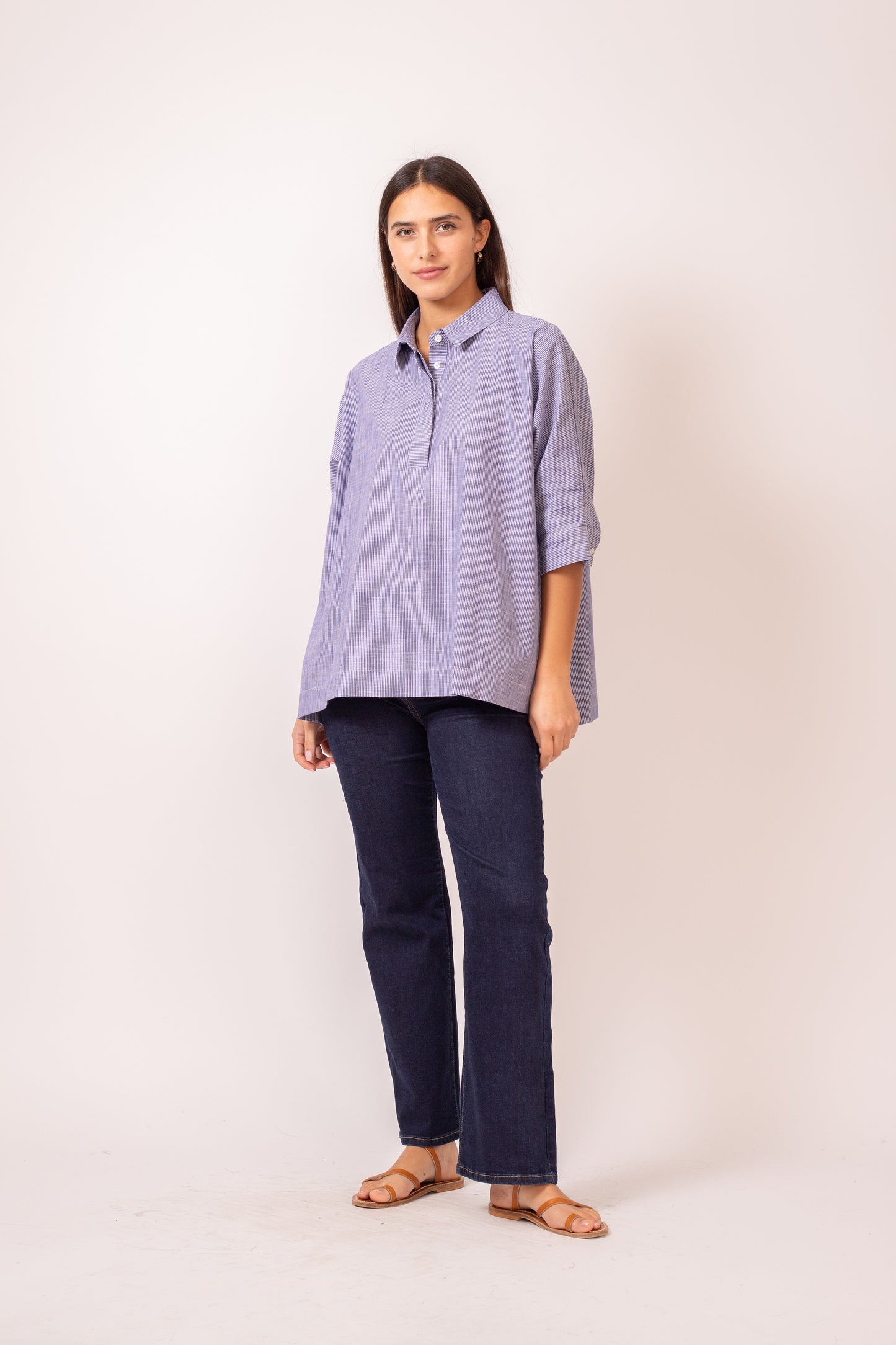 BLOUSE OVERSIZE LIGNES BLEUES