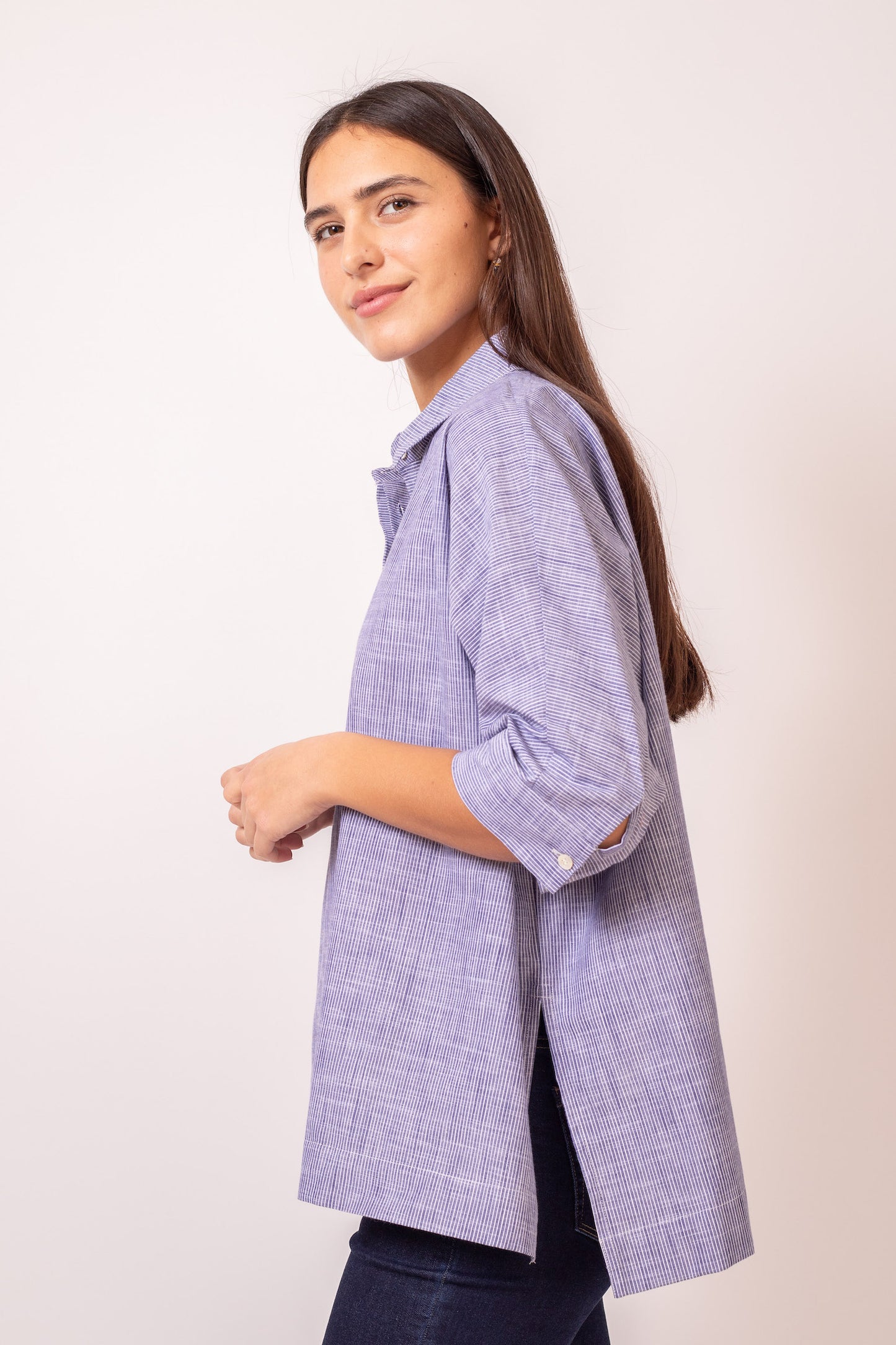 BLOUSE OVERSIZE LIGNES BLEUES