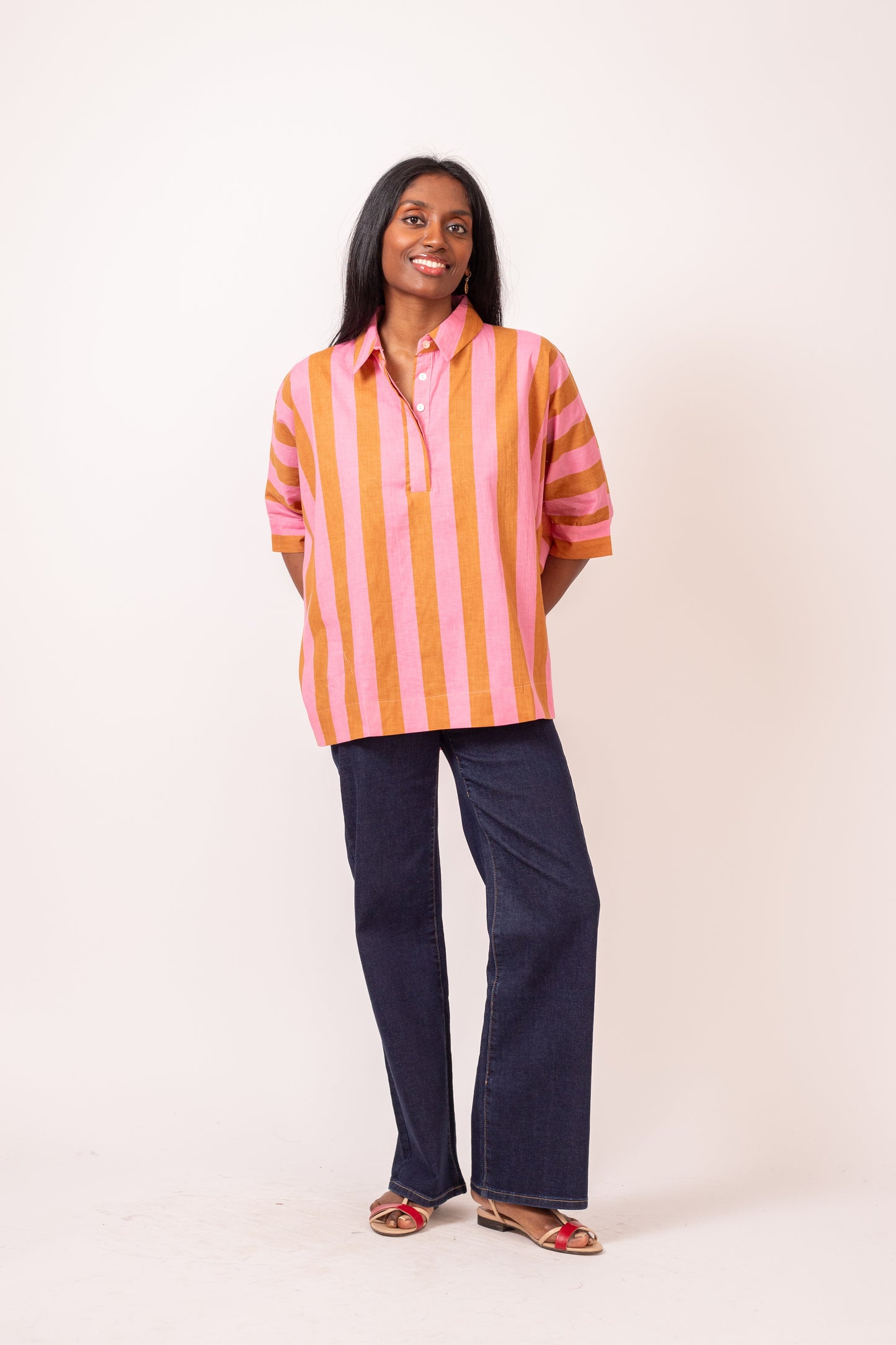BLOUSE OVERSIZE RAYURES ROSE