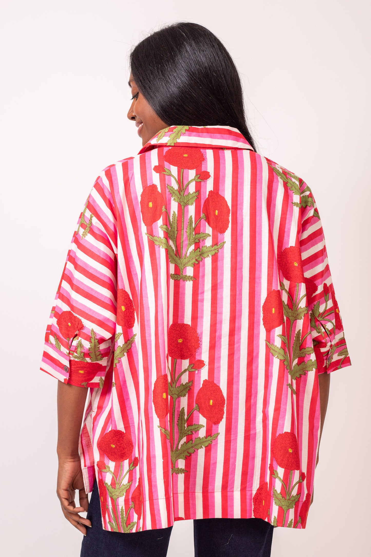BLOUSE OVERSIZE IMPRIMÉ ROSE
