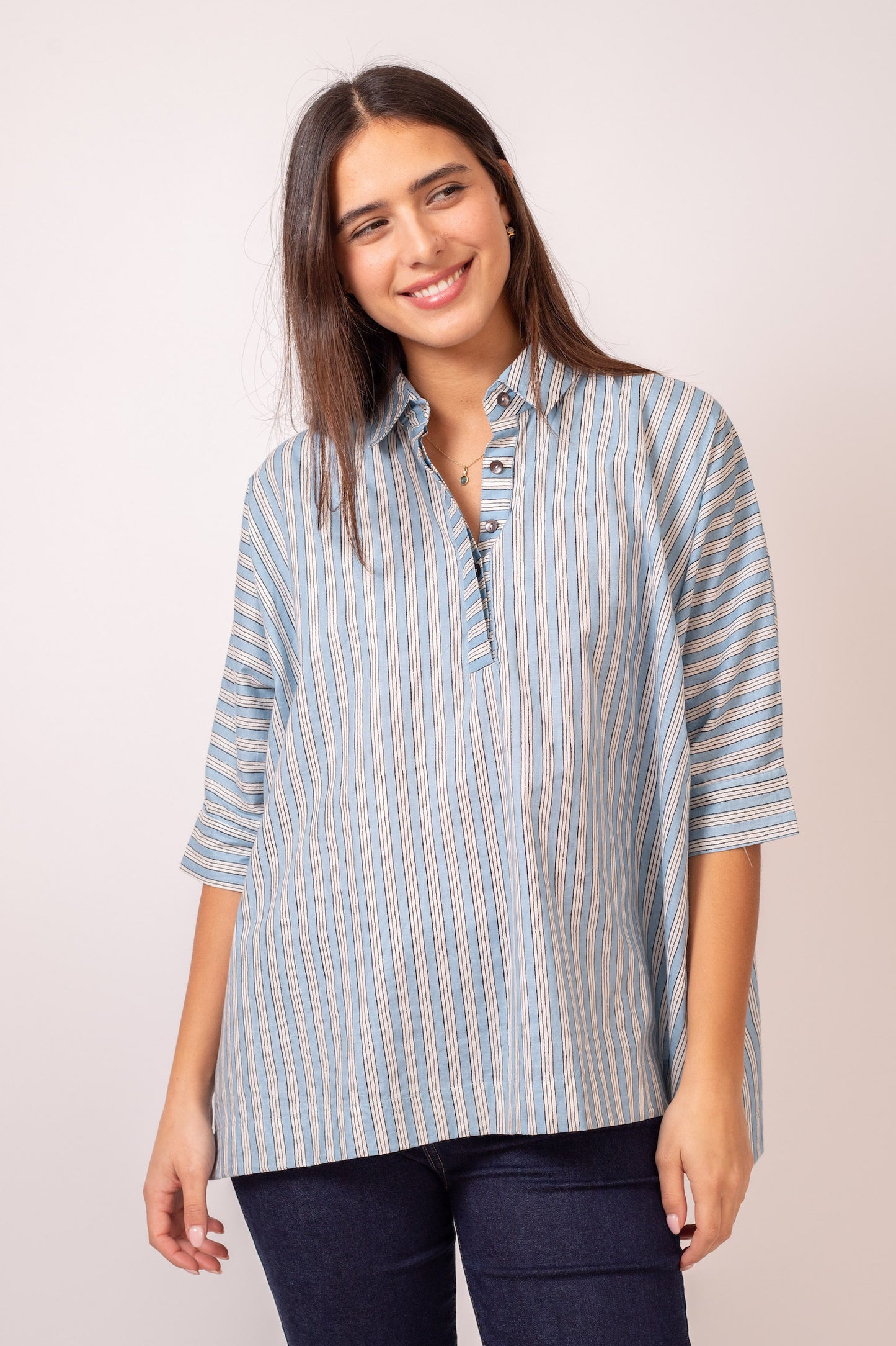 BLOUSE OVERSIZE RAYURES BLANCHES BLEUES