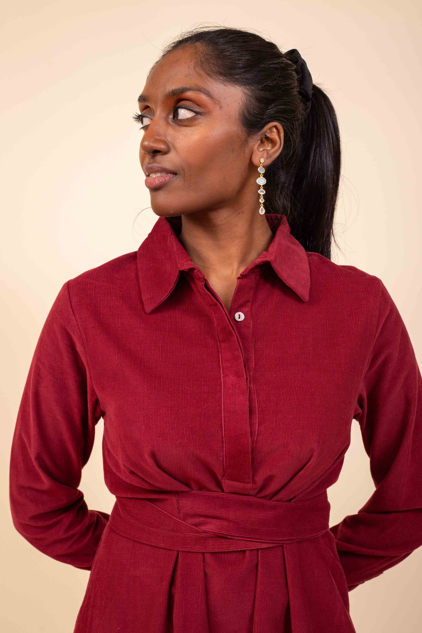ROBE PAOLA VELOURS BORDEAUX