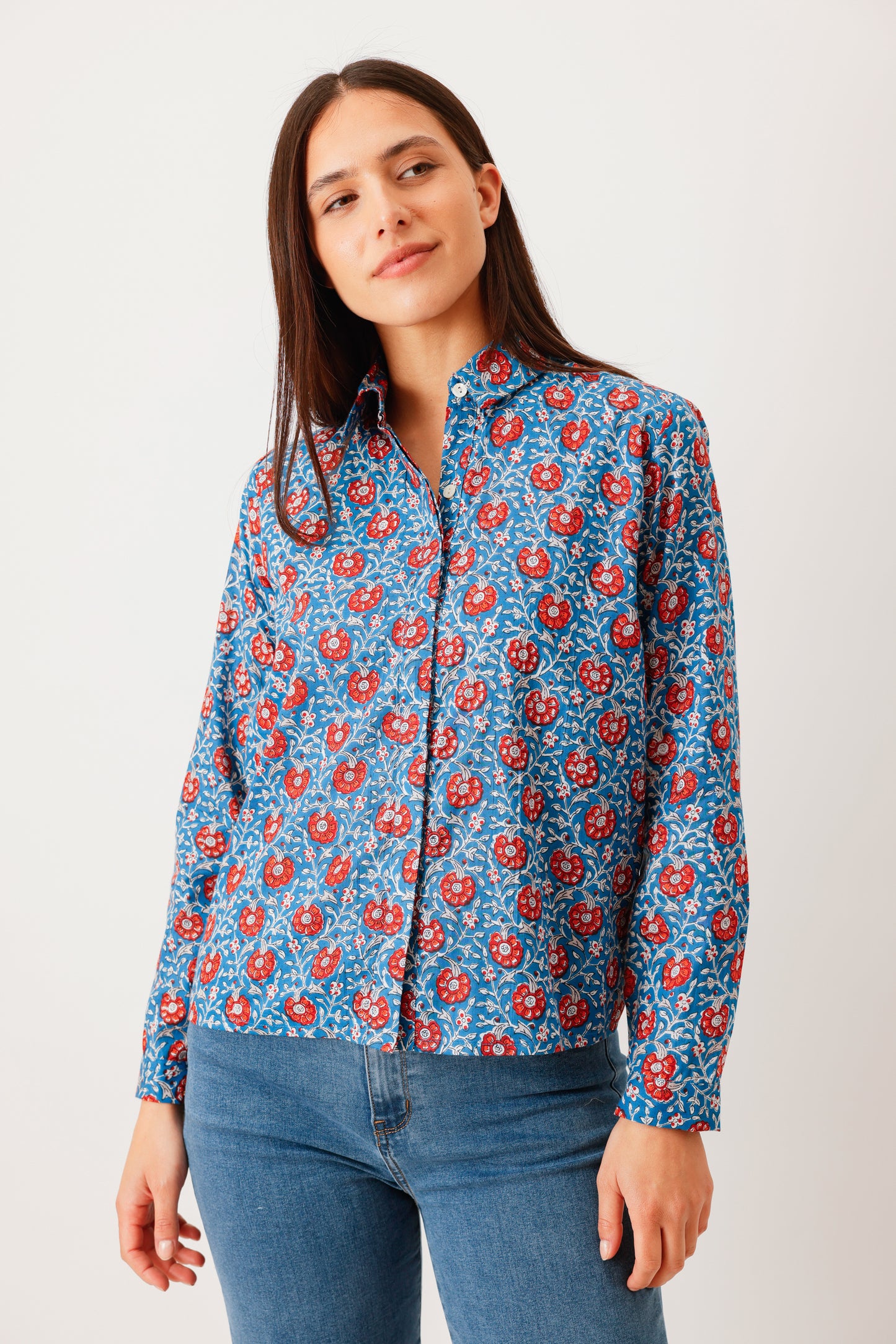 CHEMISE HIDEKI FLEUR BLEU