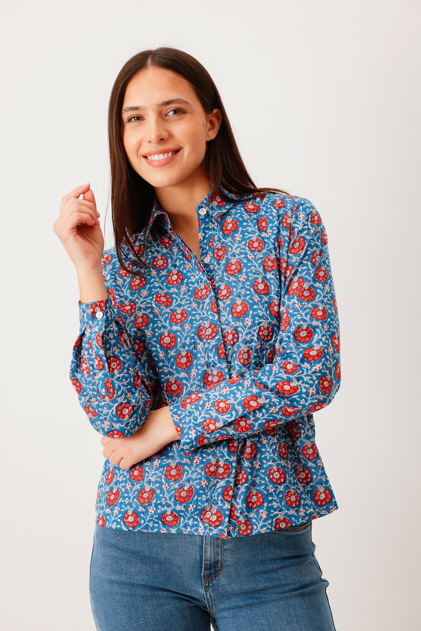 CHEMISE HIDEKI FLEUR BLEU