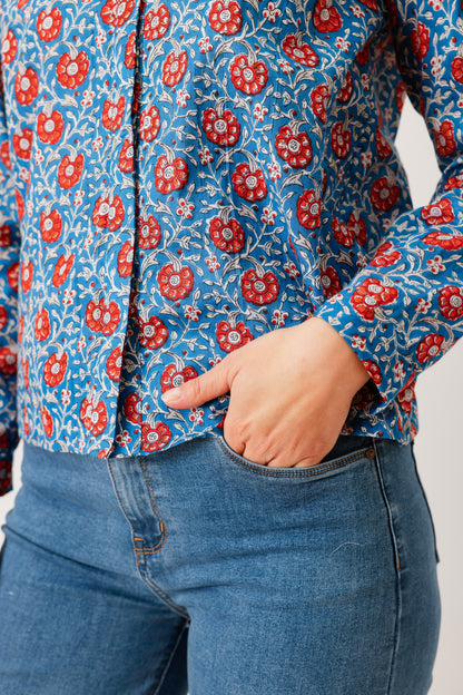 CHEMISE HIDEKI FLEUR BLEU