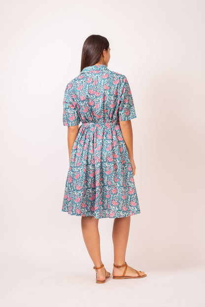 ROBE CHEMISE MI LONGUE FLEURS ROUGES