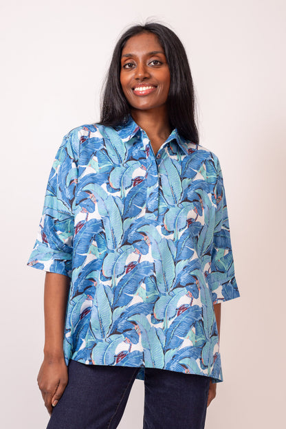 BLOUSE NOLA FEUILLE BLEU