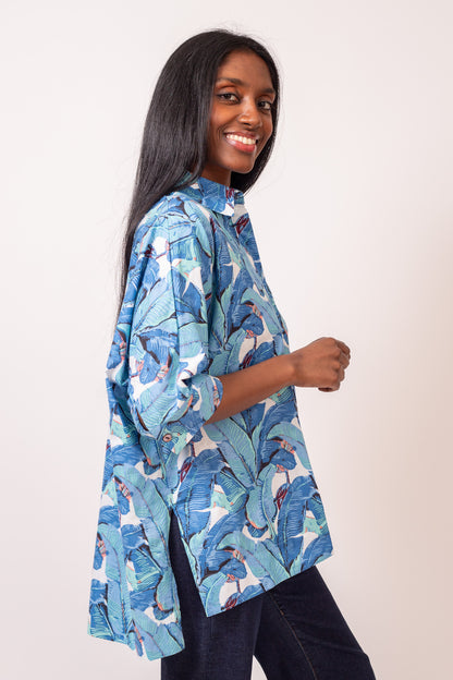 BLOUSE NOLA FEUILLE BLEU