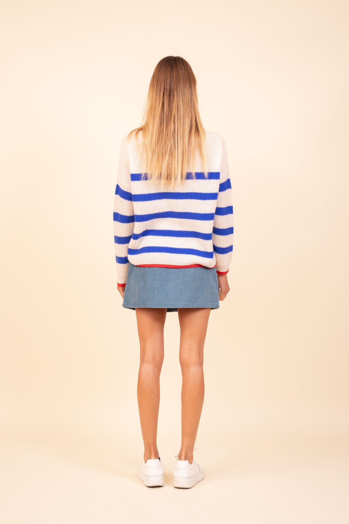 Pull Cachemire C&C California Rayé Gris Jaune Crème - Taille XS, Neuf Avec étiquettes