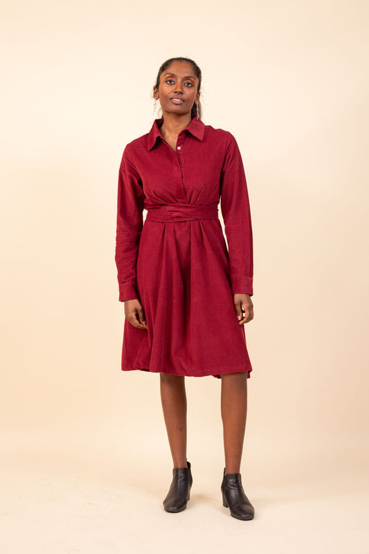 PAOLA DRESS VELVET BORDEAUX