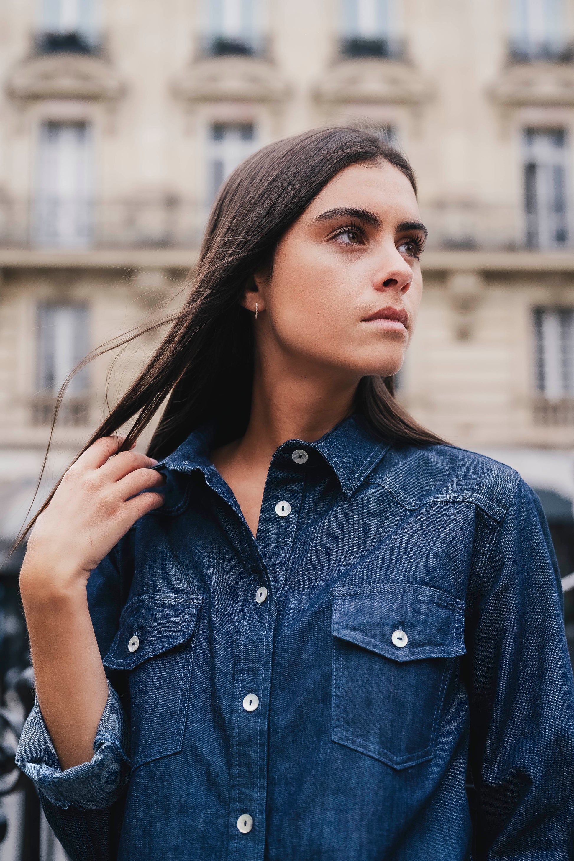 chemise jean femme denim brut création paris pret-à-porter