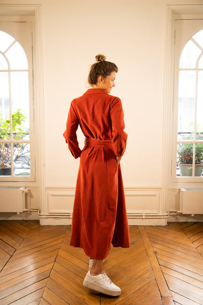 robe longue velours coton terracotta vetement femme creation paris