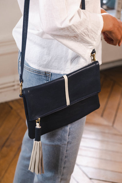 sac bandoulière cuir marine maroquinerie accessoire femme creation paris